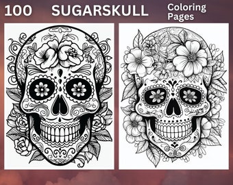 100 Sugarskull Coloring Pages | Printable Coloring Book | Adult Coloring | Fantasy Coloring Pages for Adults | Digital Product |