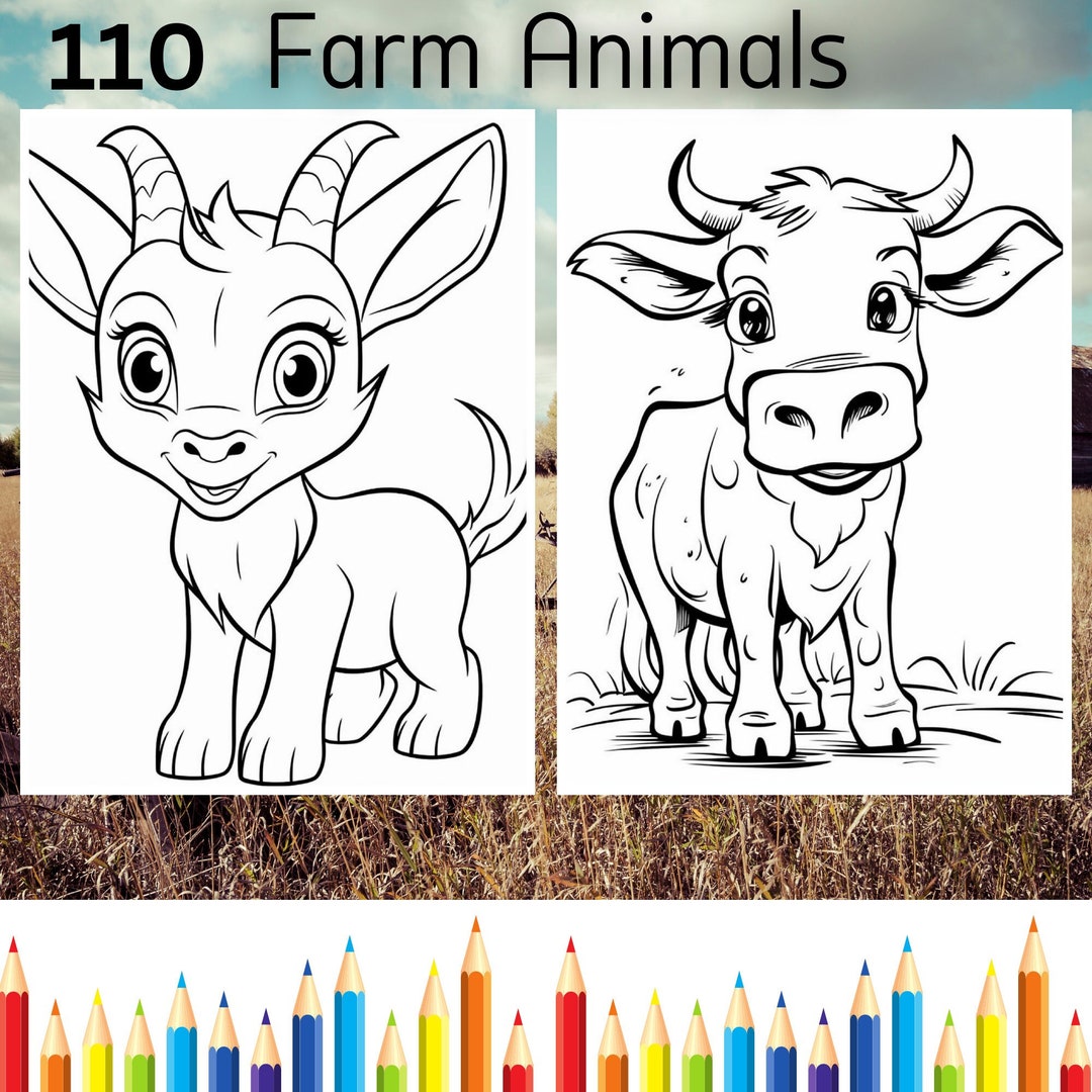 110 Farm Animal Pages Printable Coloring Book Kids Coloring Animals ...