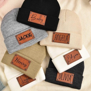 Personalize Baby Beanie hat,Custom baby beanies with name,Unisex Beanies for Baby,Leather Patch Beanie,Custom baby gifts,Baby Shower Gift