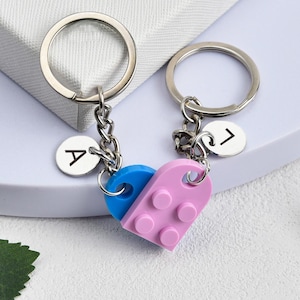 Personalized Initial Heart Keychain Set, Matching Keychains for Couples, Custom Couple Boyfriend Girlfriend Gift, Valentine&#39;s Day Gift