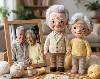 Anniversary Couple Dolls, Personalized Wedding Anniversary Gifts for Grandpa, Crochet Plush Dolls, Marriage Milestone Amigurumi Dolls
