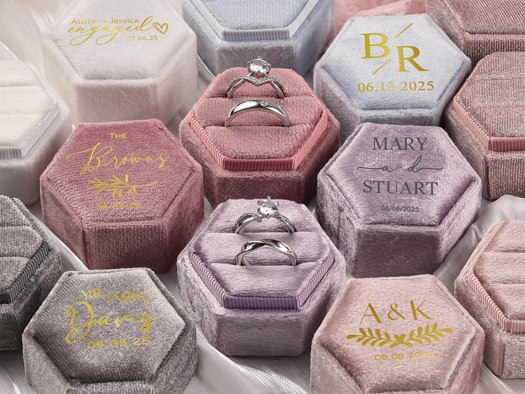 Ring Box Personalized Velvet Ring Box: Double Slot Proposal, Wedding ...