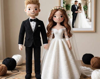 Custom Wedding Crochet Dolls, Bride and Bridesmaids Dolls, Flower Girl Dolls, Personalized Wedding Gift, Handmade Amigurumi Wedding Keepsake