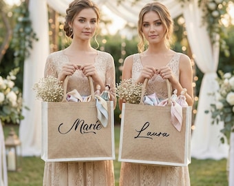 Custom Burlap Bag, Bridesmaid Gift Bags, Personalized Monogram Jute Bags, Rustic Wedding Favors, Bachelorette Party Bag, Eco-Friendly Tote