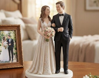 Custom Couple Bobblehead Doll, Personalized Bride Groom Portrait Sculpture, Handmade Polymer Clay Wedding Favor, Anniversary Keepsake Gifts
