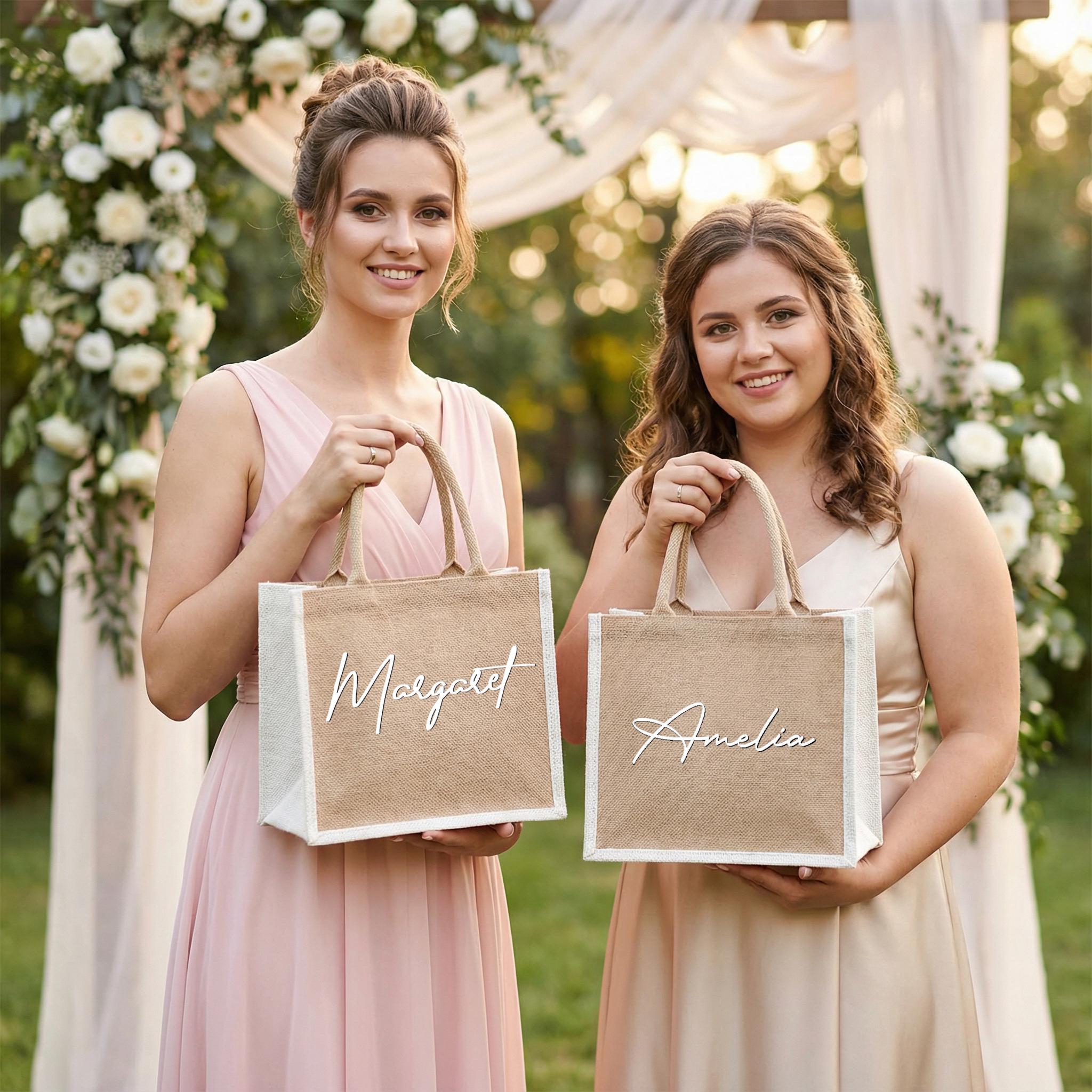 Custom Burlap Bag, Bridesmaid Gift Bags, Personalized Monogram Jute ...