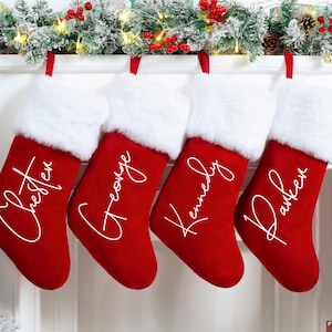 2025 Family Christmas Stockings, Personalized Christmas Stocking, Red Plush Stockings, Custom Stocking with Name, Monogram Stocking Decor