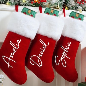 Red Plush Christmas Stocking,2025 Family Christmas Stockings, Personalized Christmas Stockings with Name,Monogram Stocking, Holiday Decor