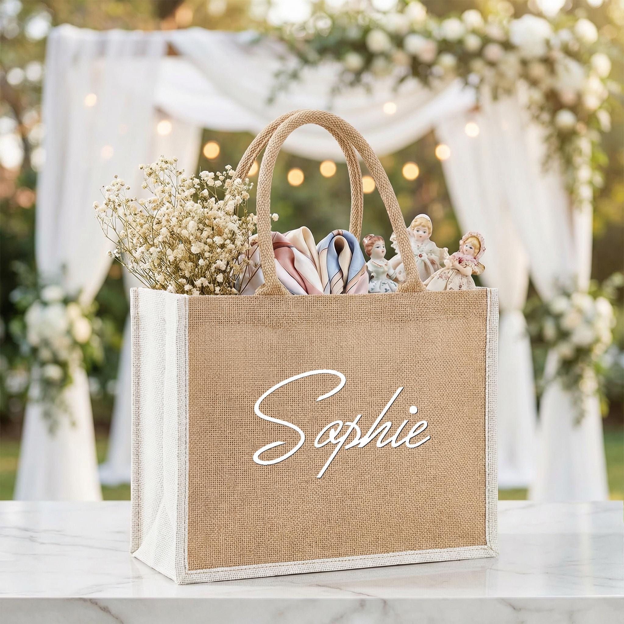Custom Burlap Bag, Bridesmaid Gift Bags, Personalized Monogram Jute ...