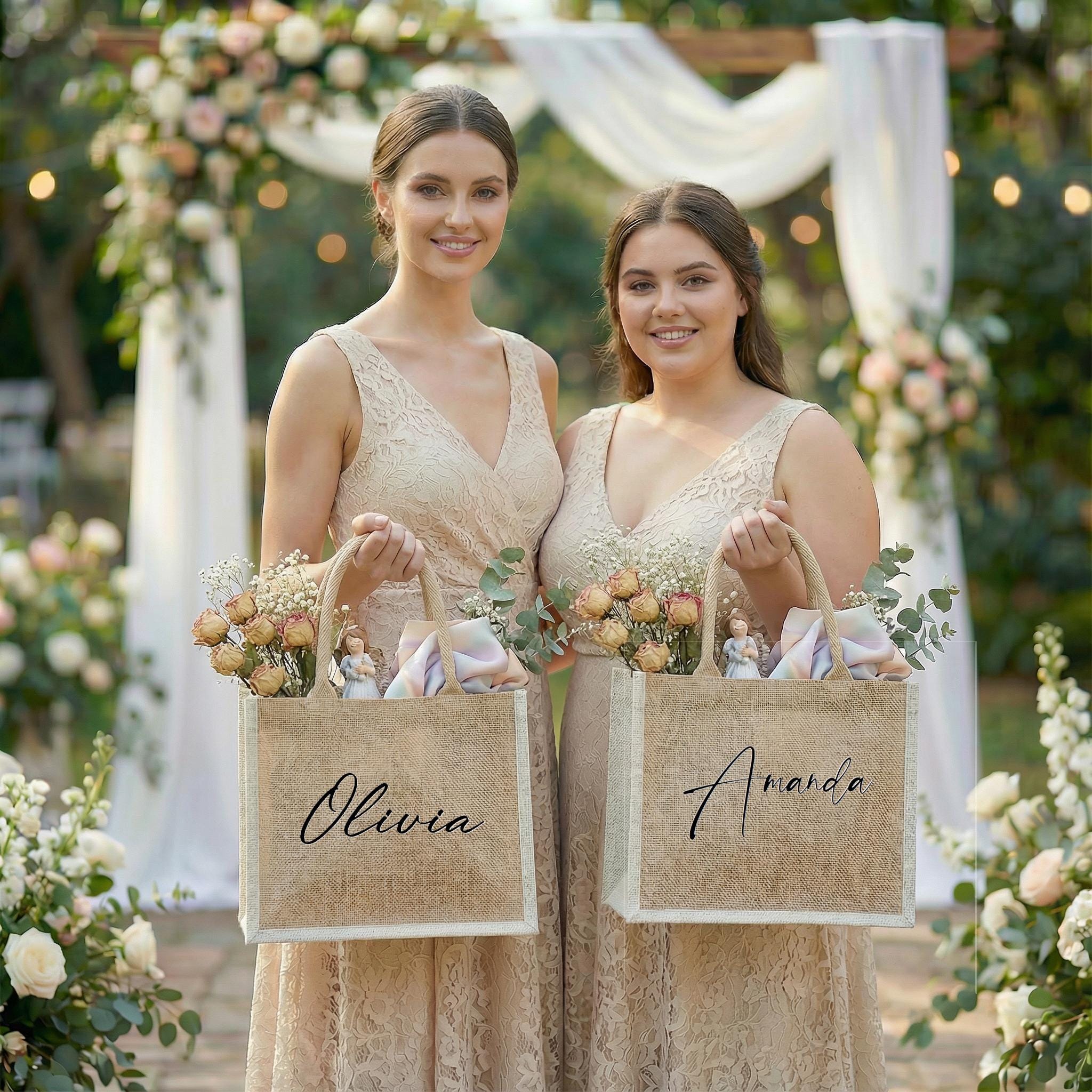 Custom Burlap Bag, Bridesmaid Gift Bags, Personalized Monogram Jute ...