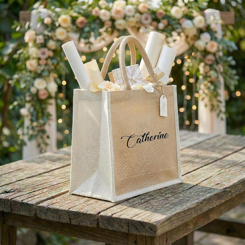 Custom Burlap Bag, Bridesmaid Gift Bags, Personalized Monogram Jute ...