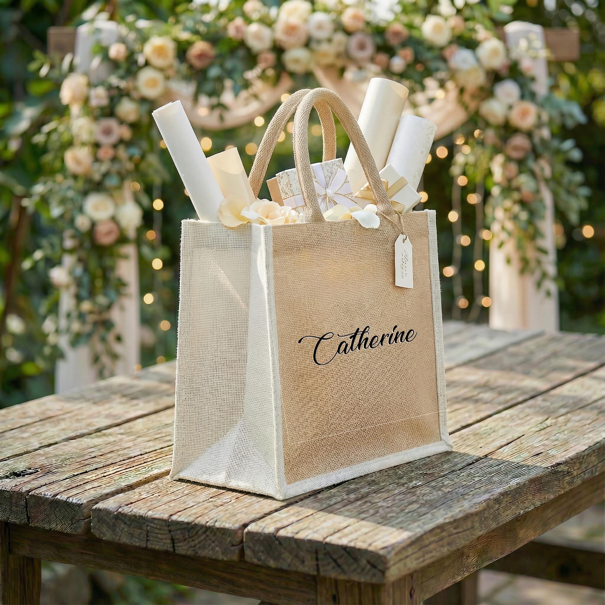 Custom Burlap Bag, Bridesmaid Gift Bags, Personalized Monogram Jute ...