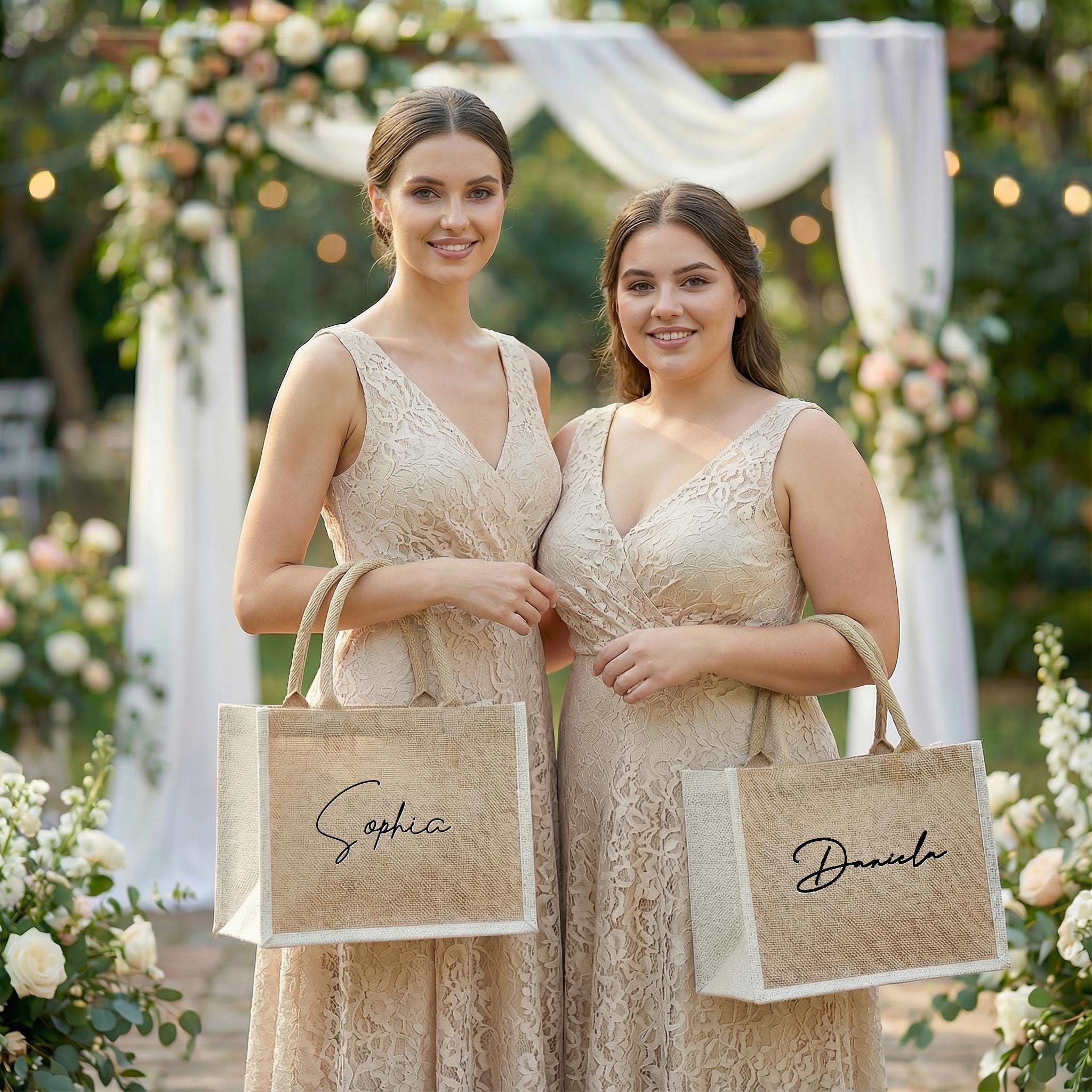 Custom Burlap Bag, Bridesmaid Gift Bags, Personalized Monogram Jute ...