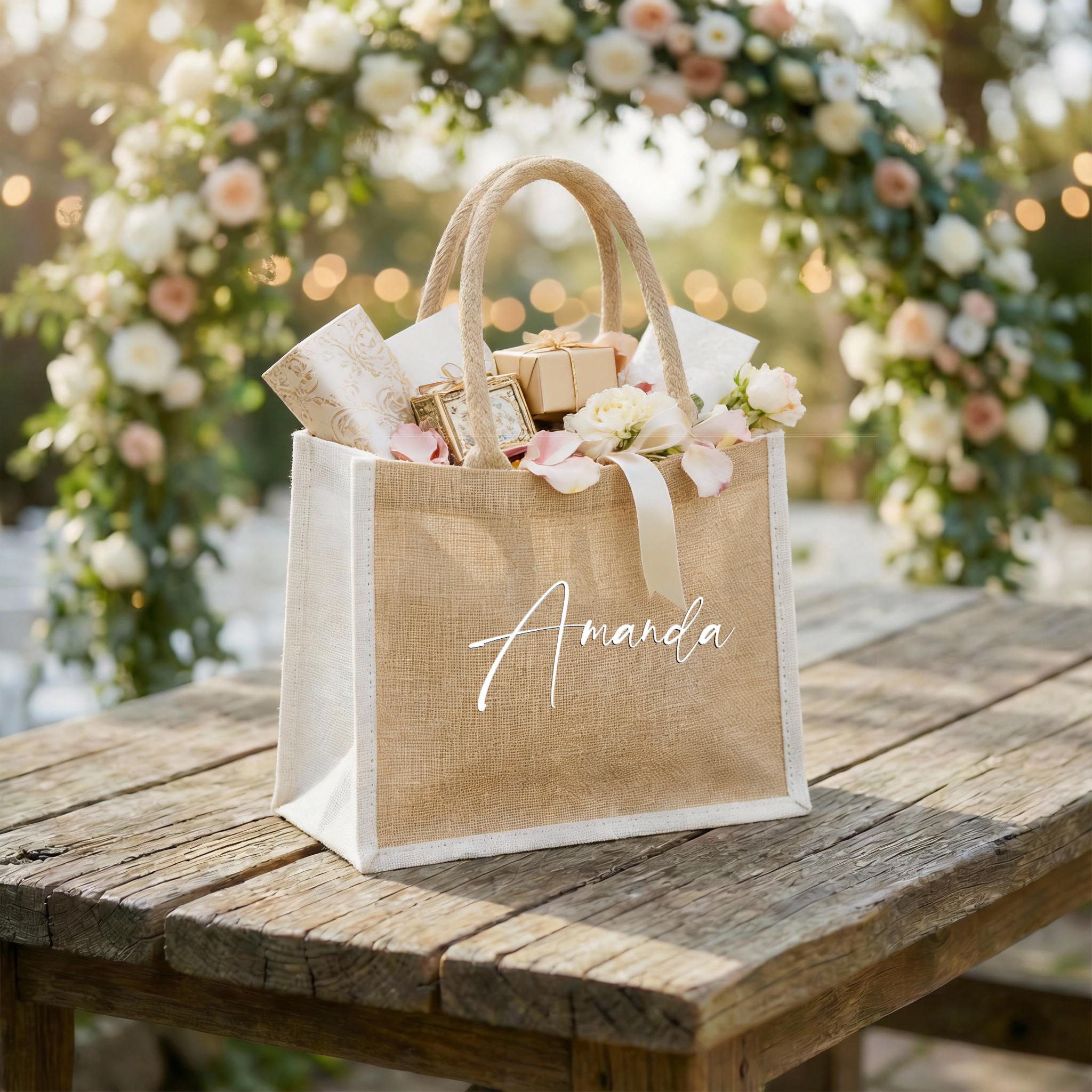 Custom Burlap Bag, Bridesmaid Gift Bags, Personalized Monogram Jute ...