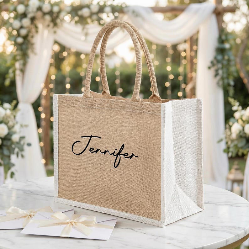Custom Burlap Bag, Bridesmaid Gift Bags, Personalized Monogram Jute ...