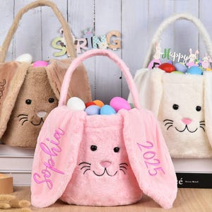 Personalisierter Plüsch-Ostern-Korb, Gestickter Osterhasen-Korb mit Name, Osterkorb für Mädchen, Jungen, Kinder, Benutzerdefinierte Ostern Tasche,Ostern-Dekor