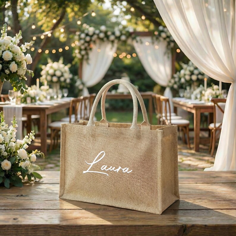 Custom Burlap Bag, Bridesmaid Gift Bags, Personalized Monogram Jute ...