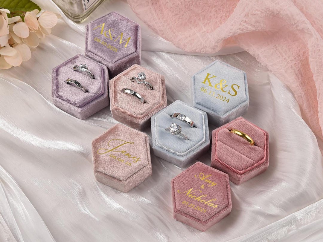 Ring Box Double Slot Velvet Ring Box: Personalized Engagement, Anniversary ...
