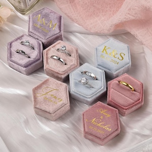 Engagement Ring Box,Double Slot Velvet Ring Box,Wedding Ring Box,Proposal Ring Bearer,Anniversary Gifts,Monogram Ring Box,Wedding Gift