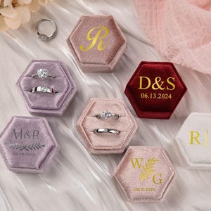 Double Slot Velvet Ring Box,Engagement Ring Box,Wedding Ring Box,Proposal Ring Bearer,Monogram Ring Box,Wedding Gift,Anniversary Gifts