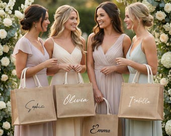 Custom Burlap Bag, Bridesmaid Gift Bags, Personalized Monogram Jute Bags, Rustic Wedding Favors, Bachelorette Party Bag, Eco-Friendly Tote