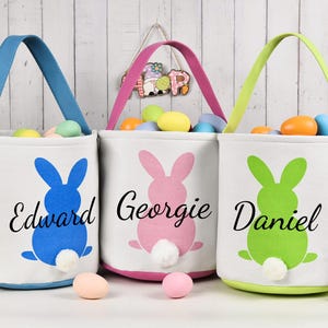 Custom Easter Basket,Kids Egg Hunt Bags,Easter Bunny Tail Bag,Kids Bunny Basket with Name,Boy Girls Easter Bucket,Easter Gift for Kids