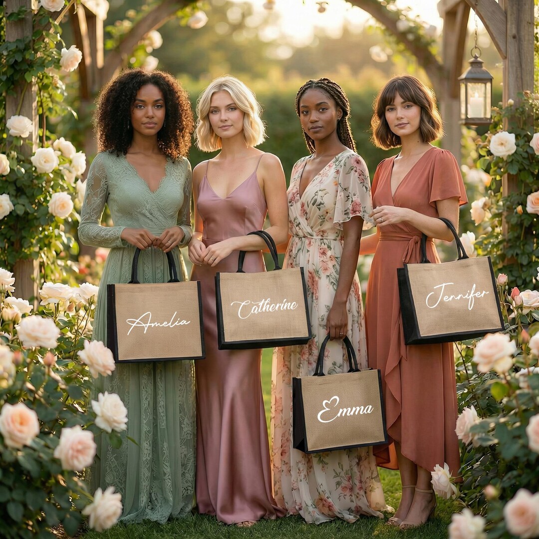 Custom Burlap Bag, Bridesmaid Gift Bags, Personalized Monogram Jute ...