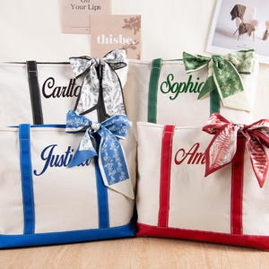 Personalisierte Tasche, Brautjungfer Tasche, Brautjungfer Geschenke, Gestickter Text Tasche, Brautjungfer Geschenke, Schultasche, Strandtasche, Einkaufstasche mit Band