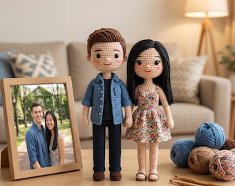 Custom Couple Crochet Dolls, Personalized Wedding Anniversary Gifts for Parent, Handmade Amigurumi Wedding Keepsake, Engagement Gift for her