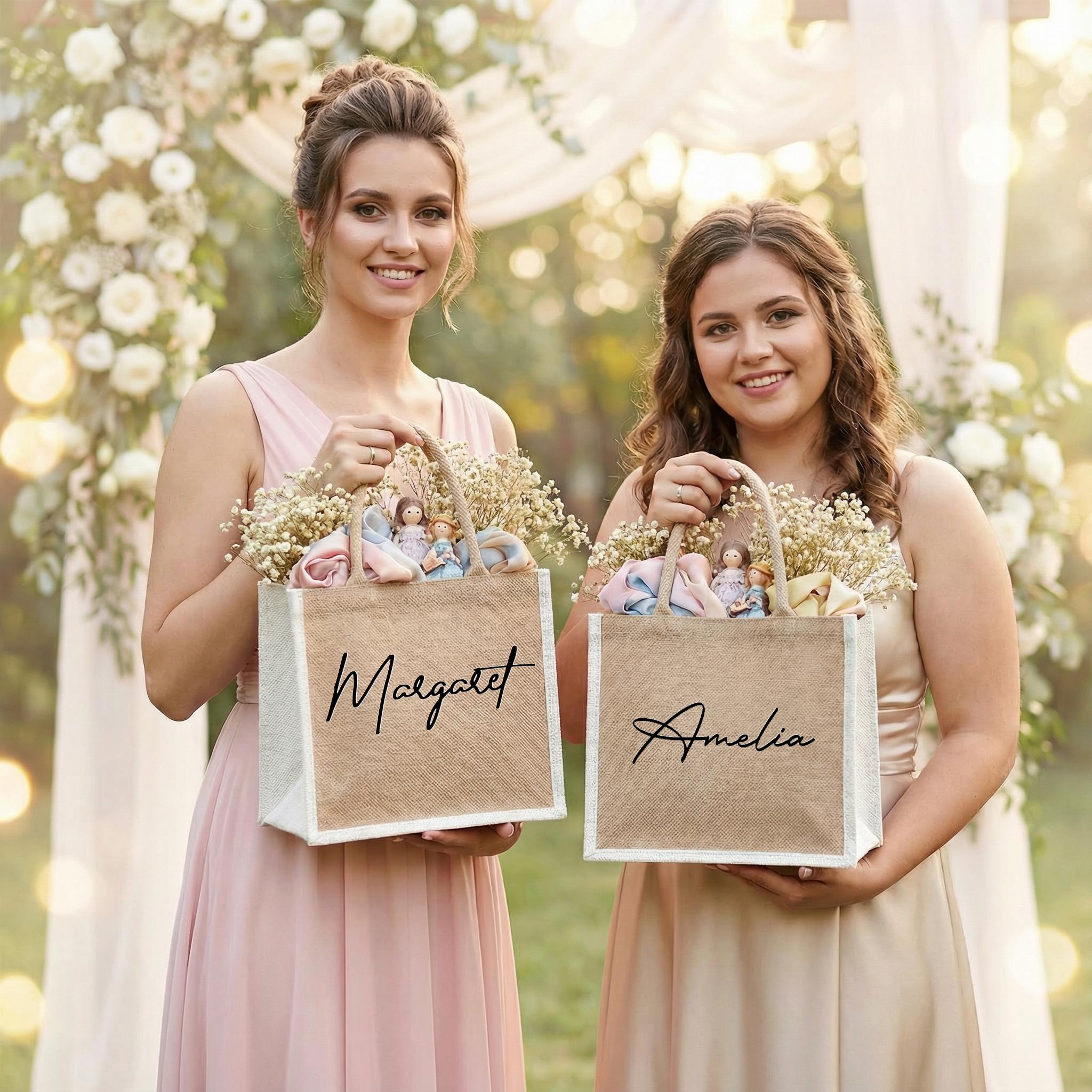 Custom Burlap Bag, Bridesmaid Gift Bags, Personalized Monogram Jute ...