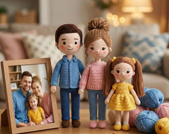 Family Portrait Doll, Personalized Family Crochet Plush Dolls, Handmade Memorial Amigurumi Dolls, Custom Lookalike Dolls, Gifts for Kids