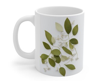 Grüne Blätter weiße Keramik Kaffeetasse für Küche und Bar