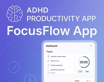 Aplicación de productividad para el TDAH: temporizador de concentración, administrador de tareas, volcado de ideas (descarga digital)