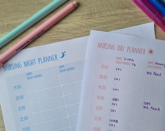 Day & Night Shift Planner for Nurses: Hourly Patient Planner (PDF)