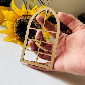 Wooden church window, arch window, gothic window, doll house window, various sizes, for crafts, decoration, natural wood, miniature window