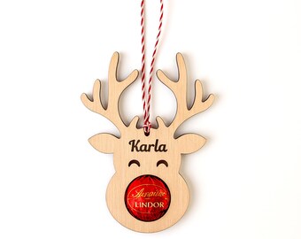 Décoration personnalisée renne en bois, porte-chocolat en forme de boule