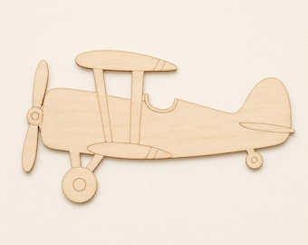 Wooden Biplane Cutout, 3mm Birch Plywood Vintage Airplane Craft Blank, Laser Cut Aviation Shape