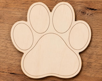 Wooden Paw Print Cutout, 3mm Birch Plywood Pet Craft Blank, Laser Cut Dog Paw Shape, Paintable DIY Animal Decor