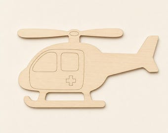 Wooden Helicopter Cutout, 3mm Birch Plywood Rescue Chopper Craft Blank, Laser Cut Aviation Shape