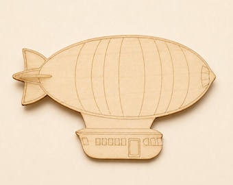 Wooden Zeppelin Cutout, 3mm Birch Plywood Airship Shape, Laser Cut Aviation Craft Blank for DIY Decor