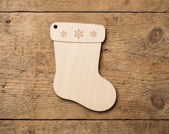 Wooden Christmas Stocking Ornament Blank, 3mm Birch Plywood Laser Cut DIY Paintable Stocking, Holiday Craft Supply