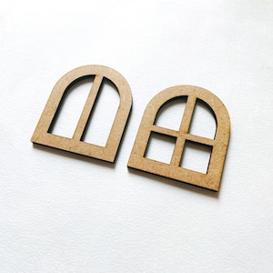 miniature arch window, gothic window, doll house window, various sizes, for crafts, decoration, natural wood, miniature window, Farm House
