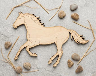 Running Horse Silhouette Cutout, Wild Galloping Mustang Decor, Equestrian Lover Gift, Wooden Nursery Keepsake Ornament, 3-8 Inch Bulk 5-40