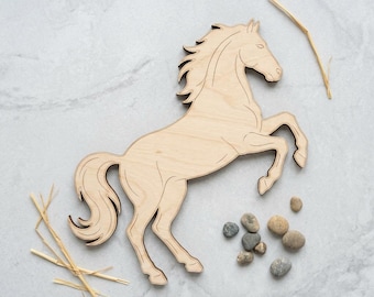 Rearing Horse Silhouette Cutout, Wild Stallion Mustang Decor, Equestrian Lover Gift, Wooden Nursery Keepsake Ornament, 3-8 Inch Bulk 5-40