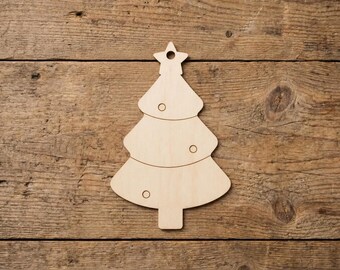 Wooden Christmas Tree Ornament Blank, 3mm Birch Plywood Laser Cut DIY Paintable Tree, Holiday Craft Supply