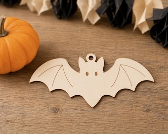 Wooden Bat Ornament Blank, 3mm Birch Plywood Halloween Cutout, Laser Cut DIY Paintable Bat, Spooky Craft Supply