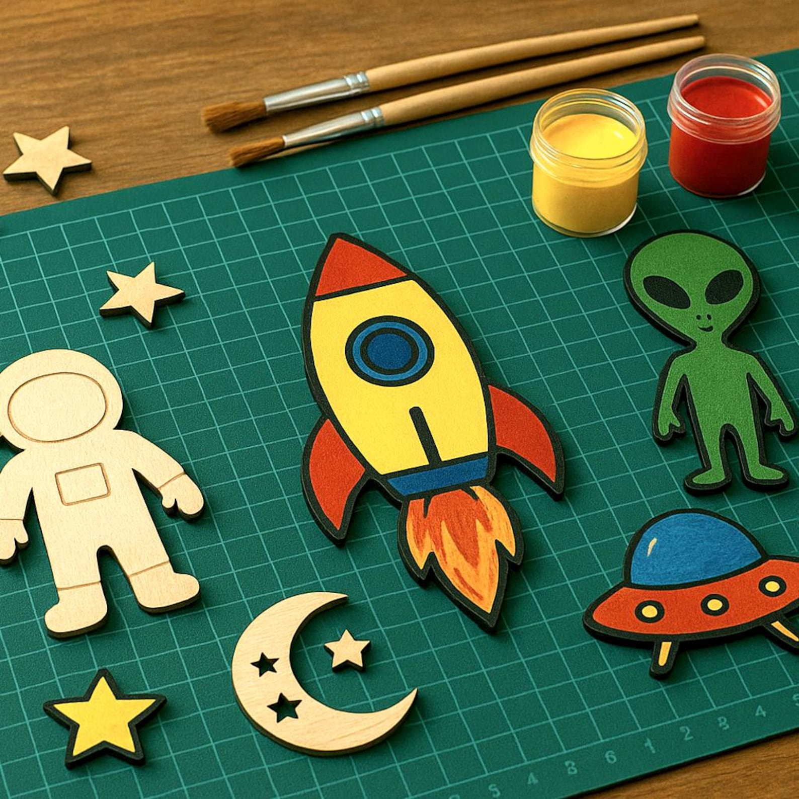 Space Explorer Kit – Laser Cut Wood Cutouts – Rocket, Astronaut, Alien ...