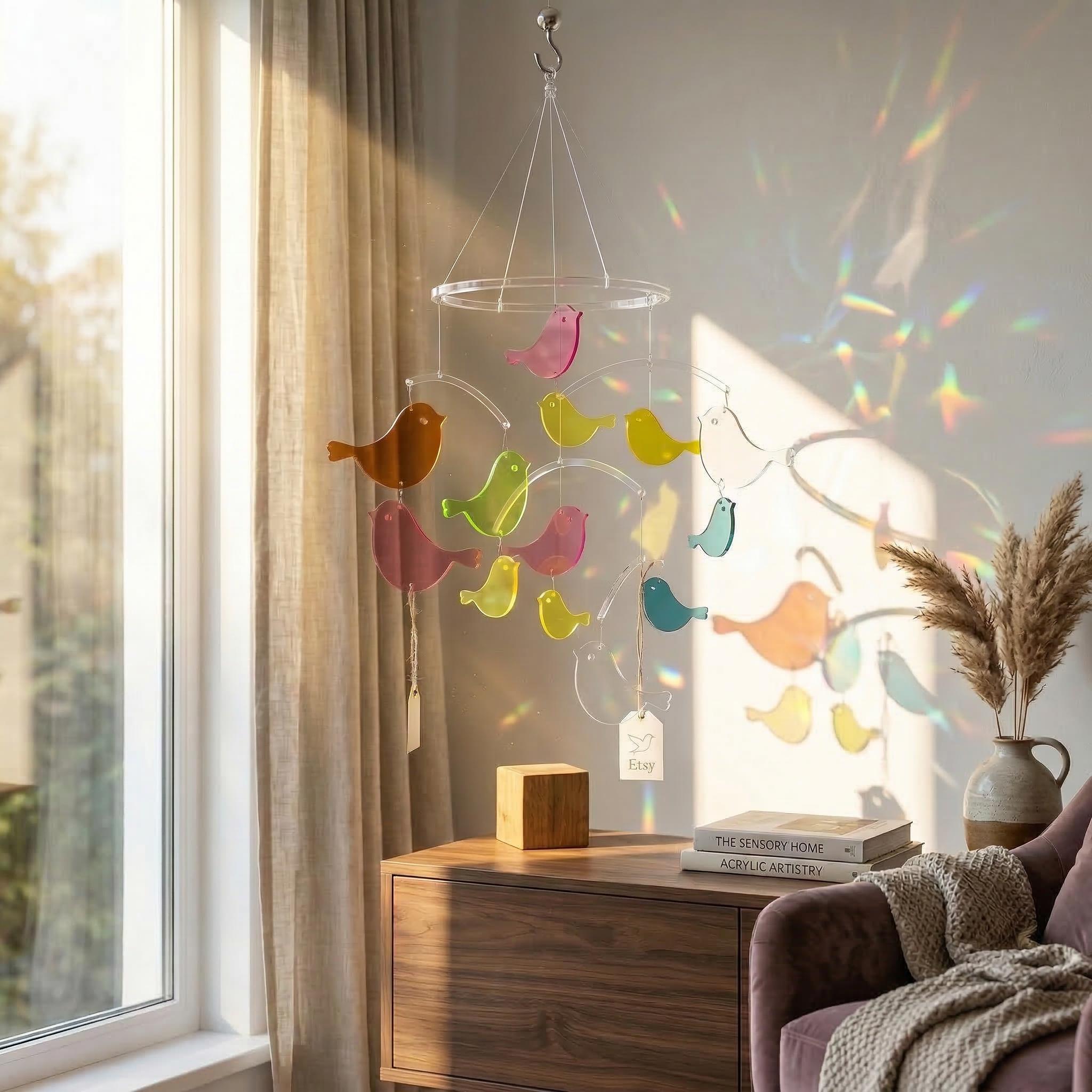 Translucent Acrylic Bird Wall Decor - Colorful Floating Bird Shapes for ...