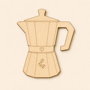Sagoma in legno di caffettiera moka, realizzata in compensato di betulla da 3 mm, forma di caffè, taglio laser, accessorio per decorazioni a tema caffè.