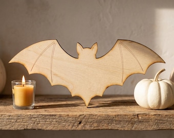 Flying Bat Silhouette Cutout, Spooky Halloween Tiered Tray Decor, Gothic Vampire Wall Art, Fall Keepsake Ornament Blank, 3-8 Inch Bulk 5-40
